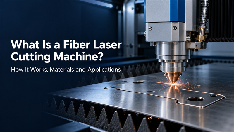Illustration of a fiber laser cutting head cutting a metal sheet on a serrated support bed