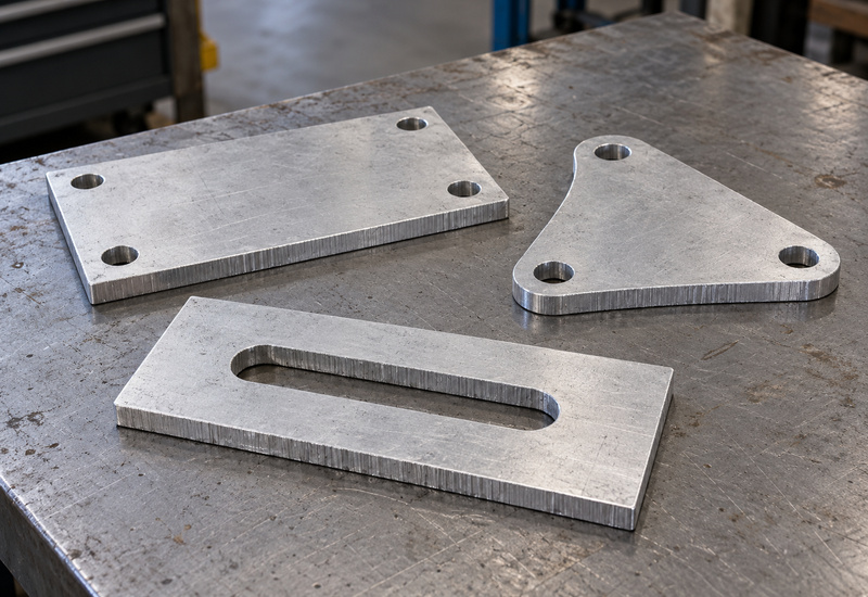 Aluminum mounting plate blanks with fastening holes and a broad adjustment slot