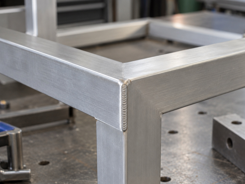 Welded aluminum square tube corner for a furniture frame application
