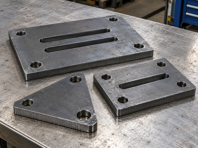Carbon steel machinery connection plates with bolt holes and adjustment slots