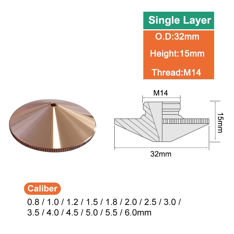 Fiber Laser Cutting Head Diameter 32mm Plus CNC Welding Machine Nozzle Single And Double Layer Diameter 0.8-6.0 Thread 14mm