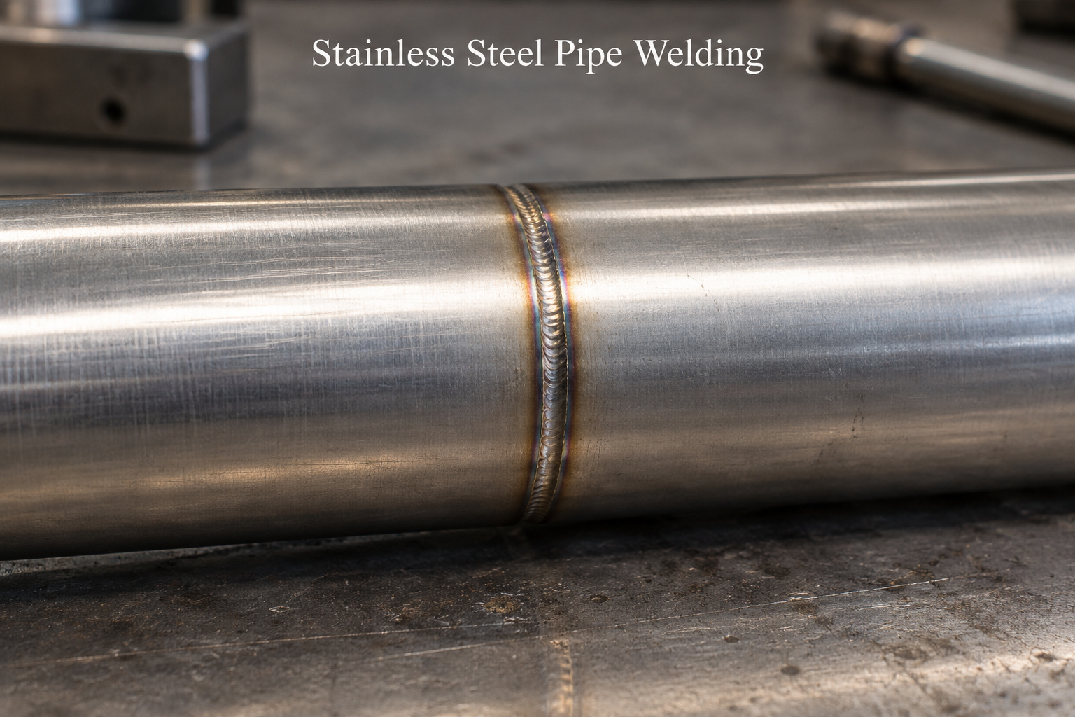 Close-up illustration of a circumferential weld joining two stainless steel tube sections